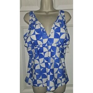 New Raisins Curve Womens Plus Size 18W Swimsuit Top Blue White Geometric $66.00